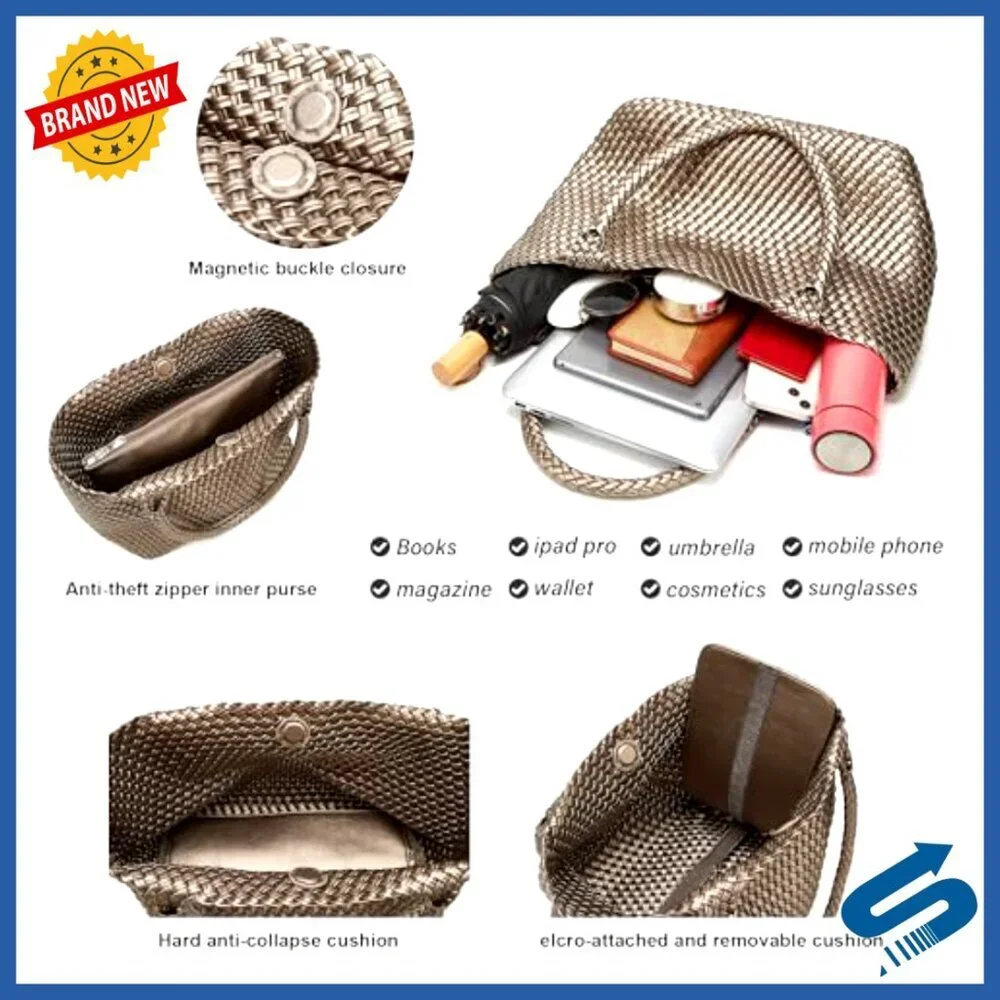 Vegan Leather Woven Tote Bag Large Travel Beach Shoulder Handbag Satchel
